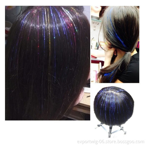 Hair Tinsel Glitter 120cm 48inch laser Synthetic Hair Extension Glitter Rainbow For Girls And Party